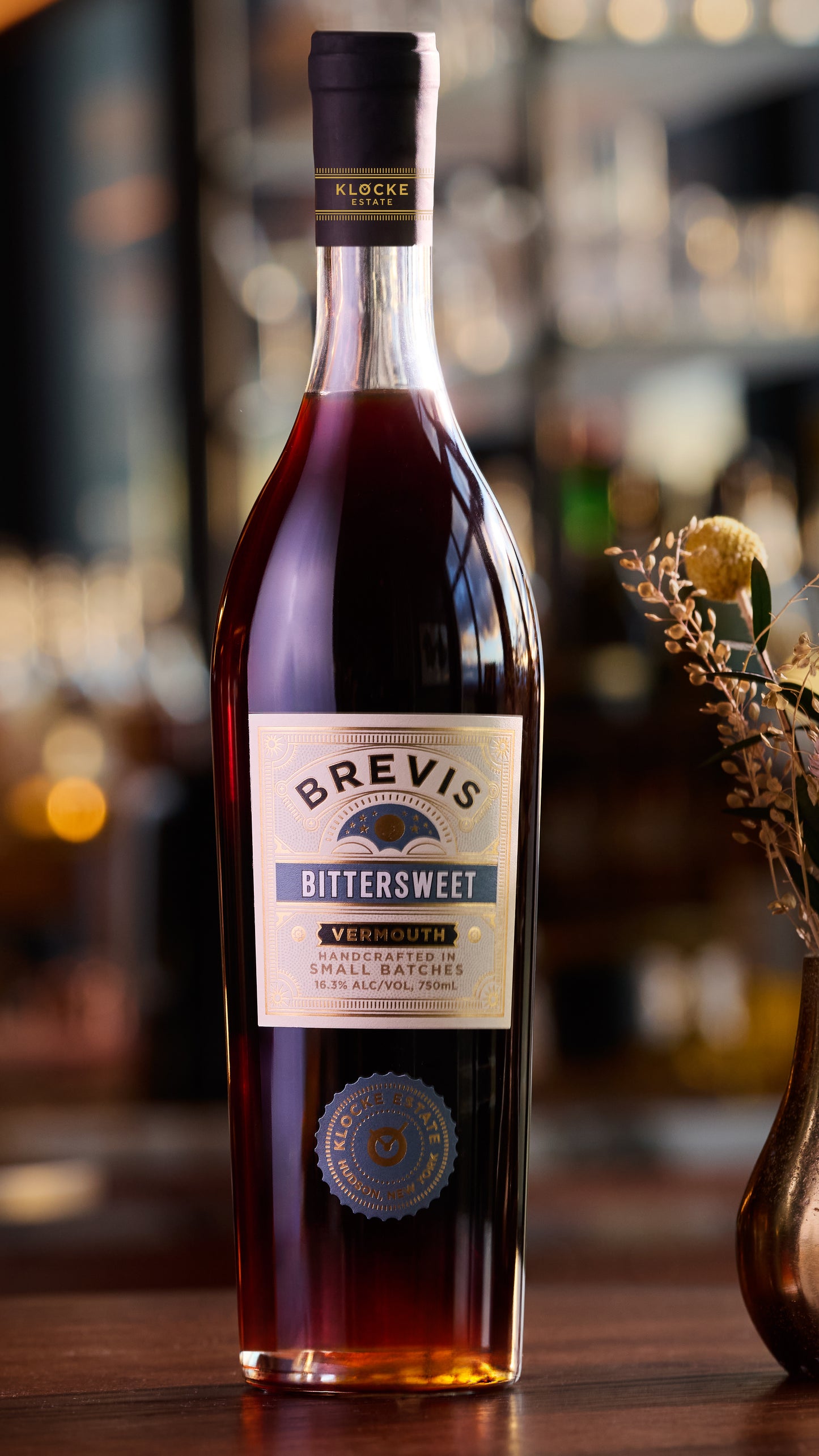 A bottle of Klocke Estate Brevis Bittersweet Vermouth
